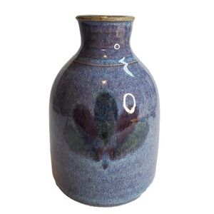 Art Pottery Stoneware Vase Blue And Purple Speckled Glaze Signed 5"